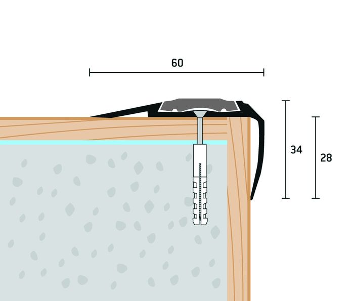 Eurofinal 60x34 mm | Schodová hrana vŕtaná s PVC vložkou