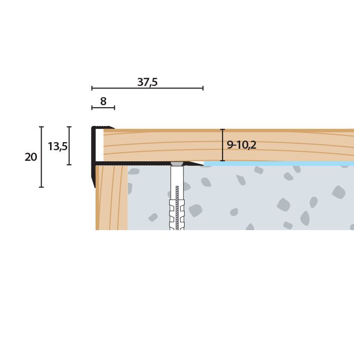 Eurofinal 37,5x20x9-10,2 mm | Schodový profil vŕtaný